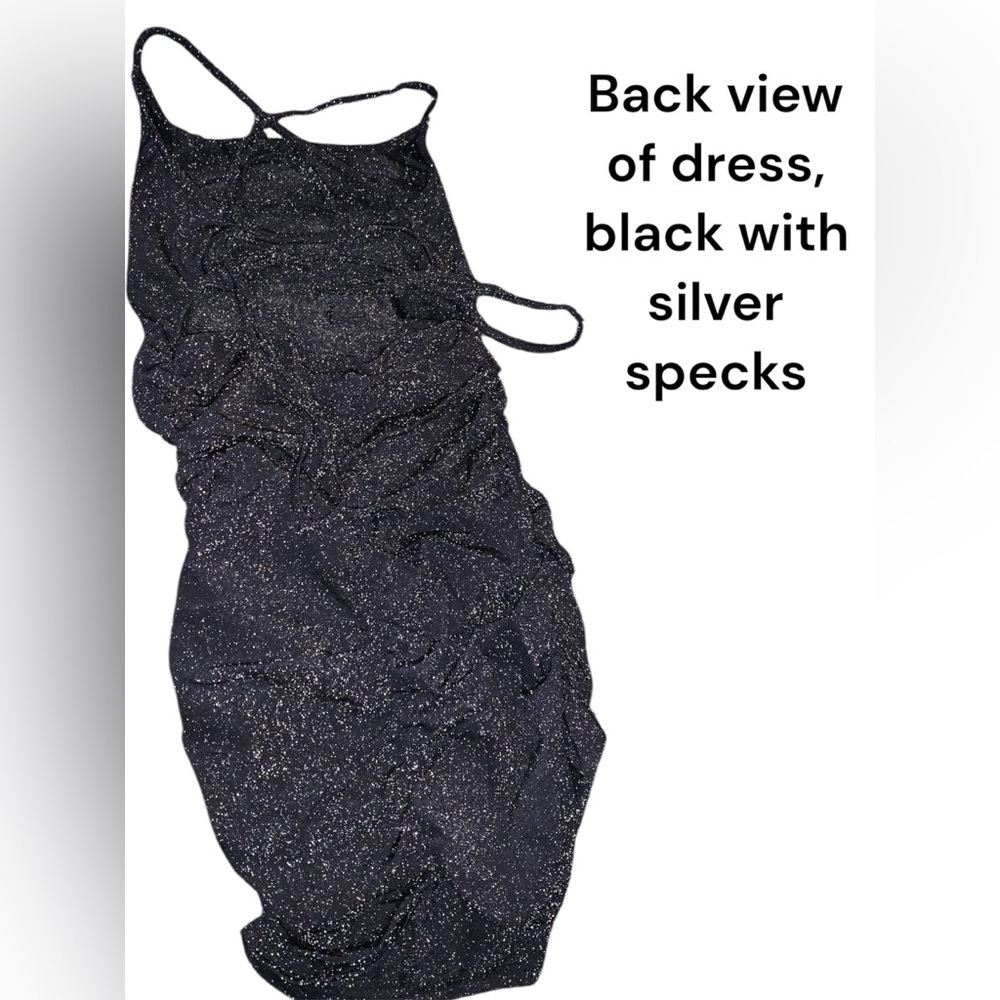 Black small bodycon mini dress with shimmery silver specs open lace up back - Picture 3 of 7
